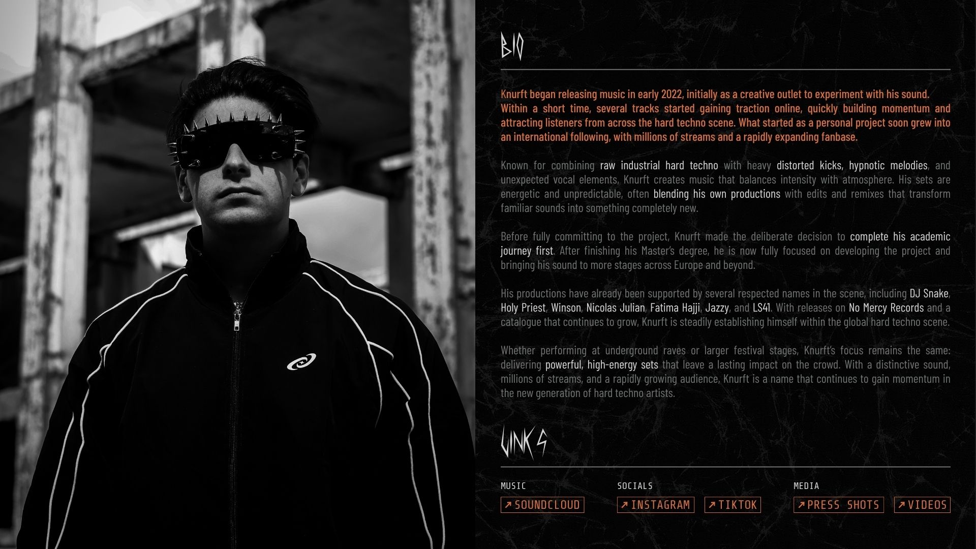 Electronic Press Kit (EPK) design for DJ and producer KNURFT by Yvonne Hartmann